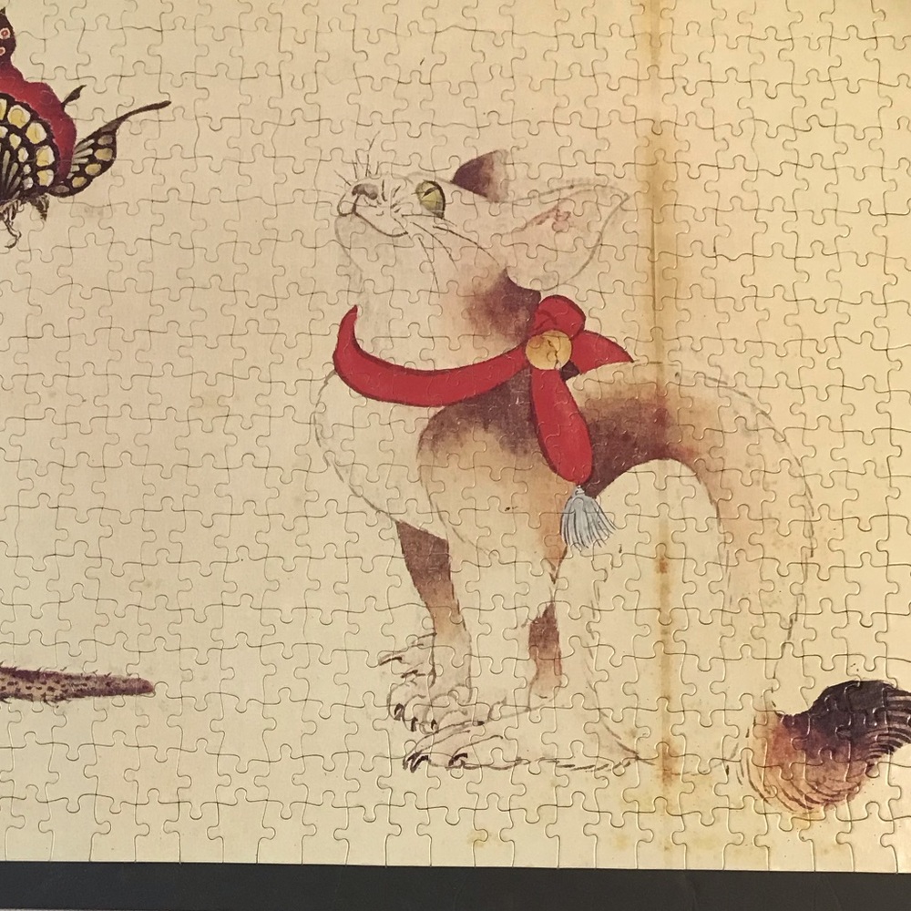 Vintage 551 Piece Fine Art Jigsaw Puzzle “Cat and Butterfly” by Hokusai